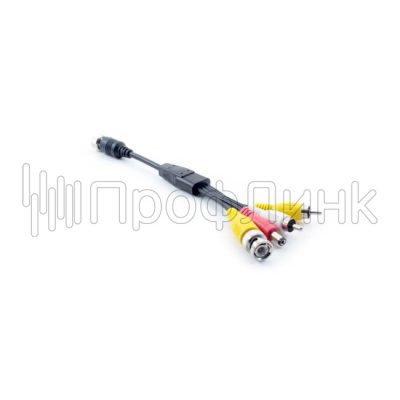 переходник GX16 BNC RCA Кабель 4-pin (мама) — 1 bnc + 2 rca + 1 power, 0,2 метра
